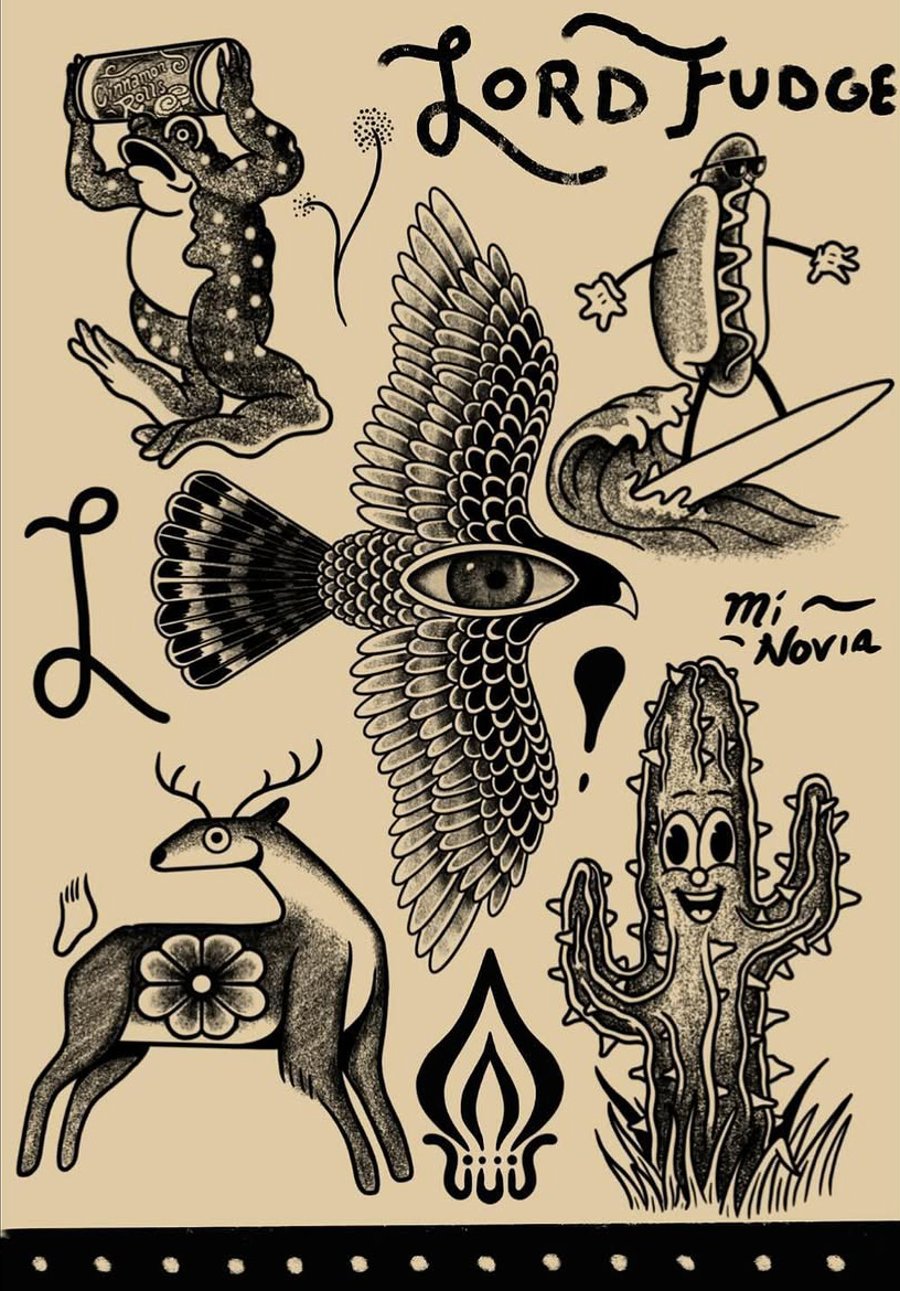 Lord Fudge Tattoo flash sheet