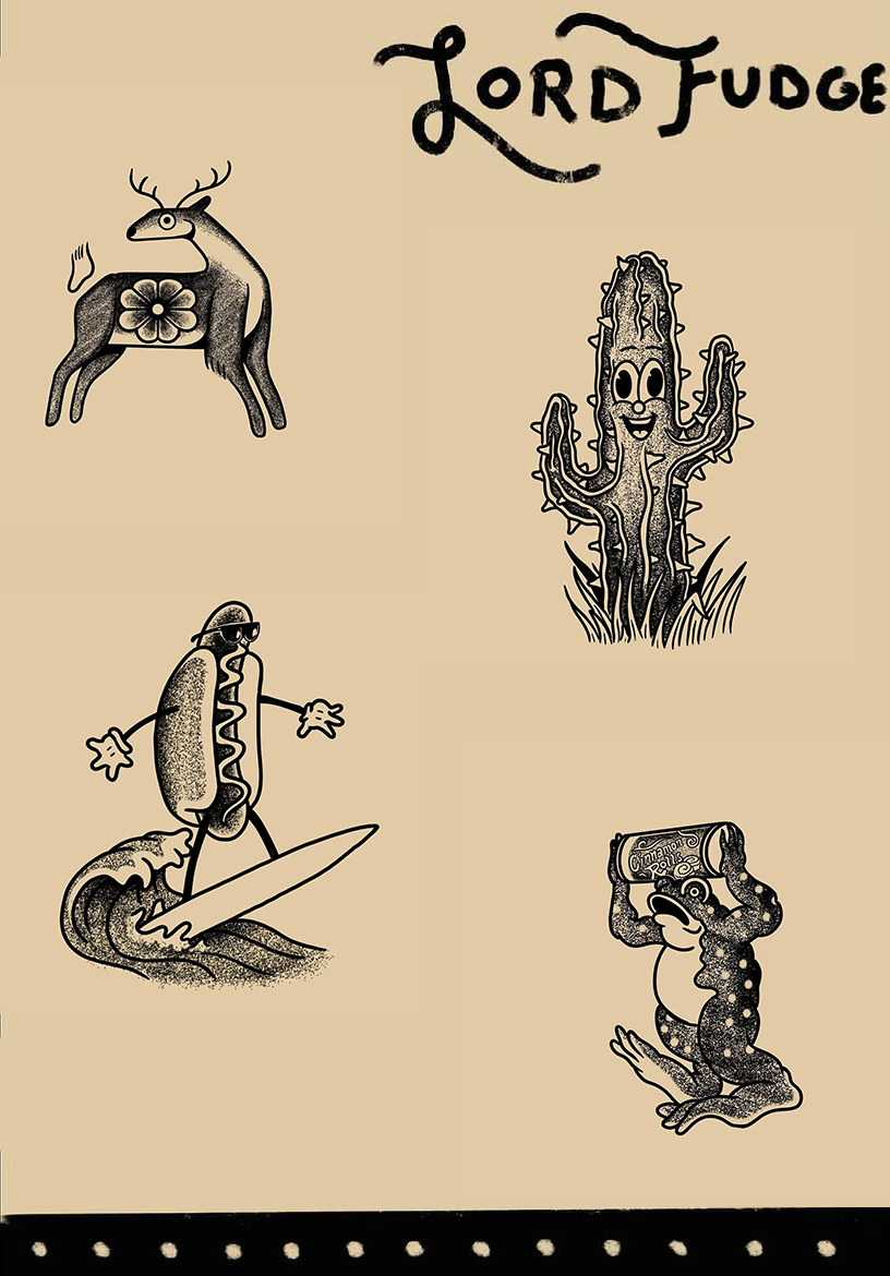 Lord Fudge Tattoo flash sheet