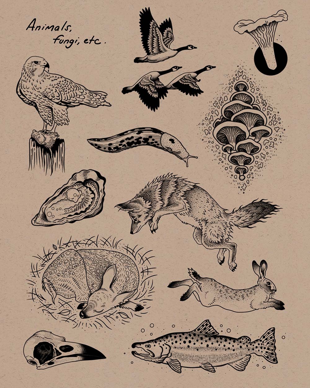 Silty Loam Tattoo flash sheet